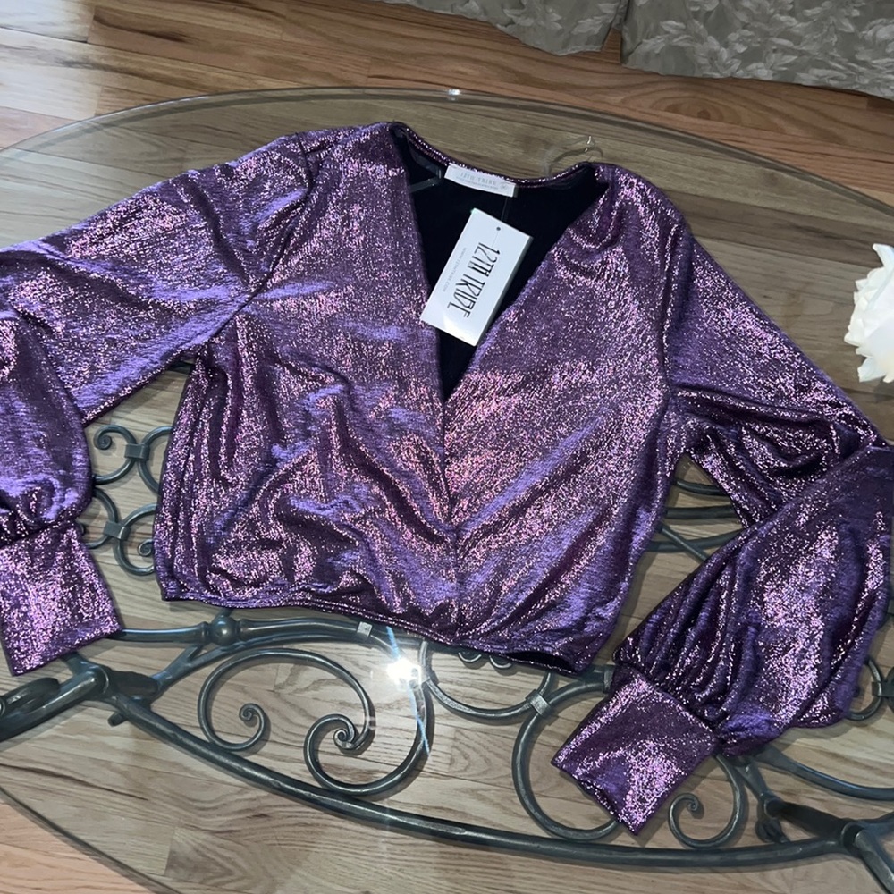 12th Tribe Cropped Crossover Lurex Top